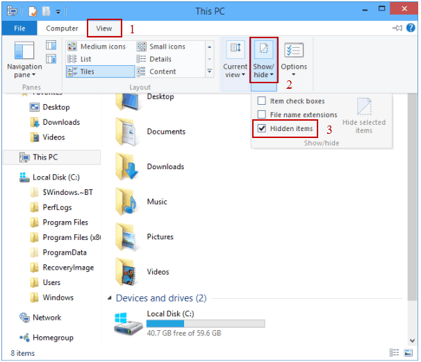 windows 7 hidden files show up in search